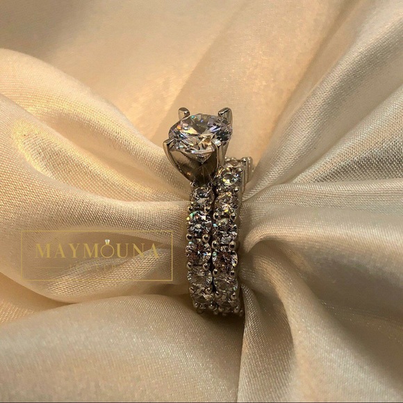 925 Sterling Silver 2 Pieces Wedding Ring Set - Picture 6 of 13